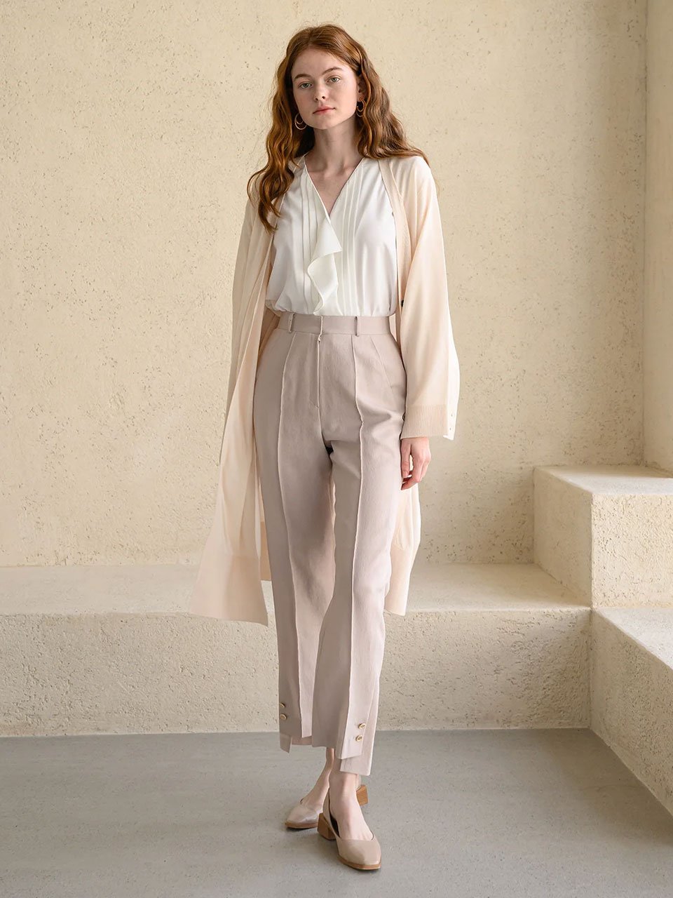 High waist straight fit set-up pants - fasfas