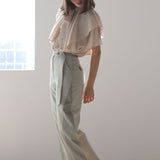 Loose fit ruffle tie blouse beige