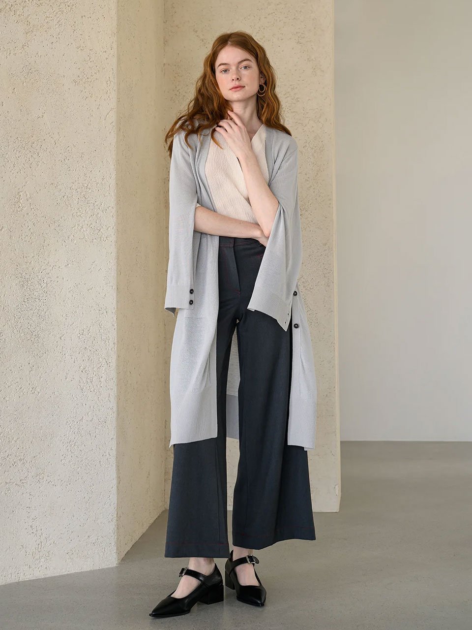 Interseasonal split sleeve long cardigan sky blue - fasfas