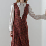 Tweed color block tie blouse dress