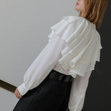 Ruffle tie blouse white