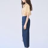 Lace-up baggy fit denim pants - fasfas