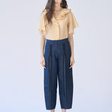 Lace-up baggy fit denim pants - fasfas