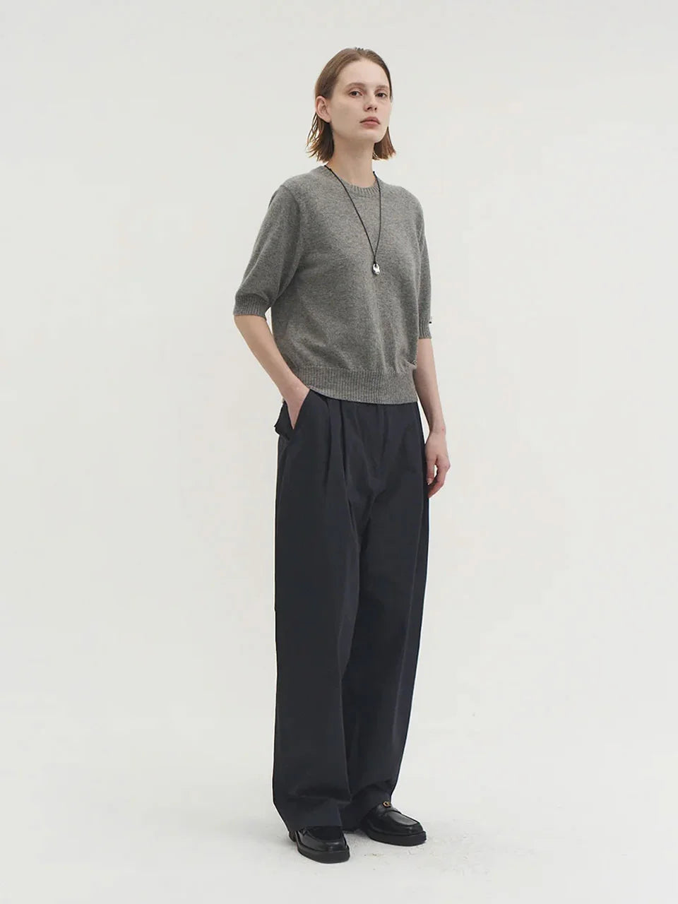 Liv plain knit top ash gray - fasfas