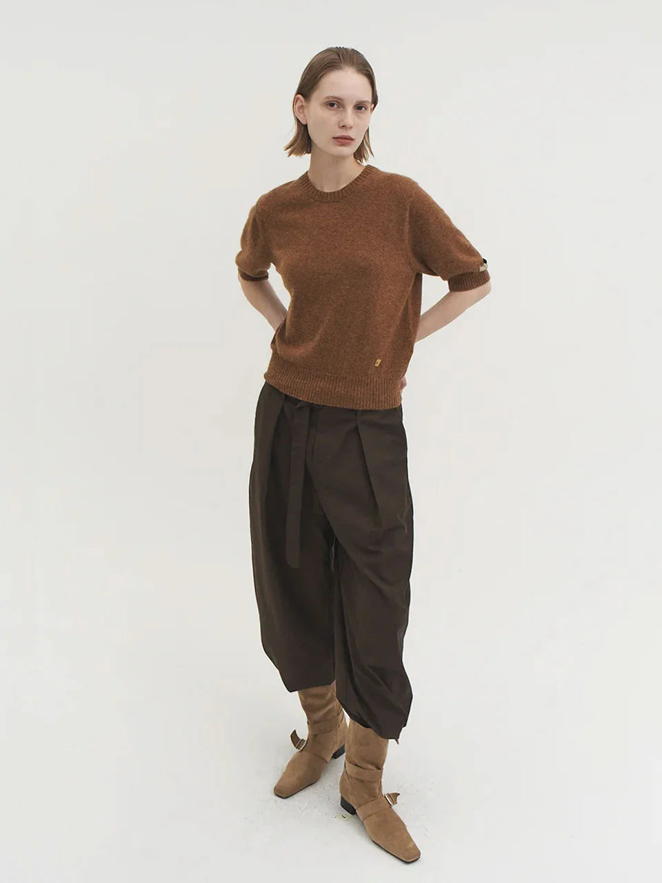 Liv plain knit top cinnamon brown - fasfas