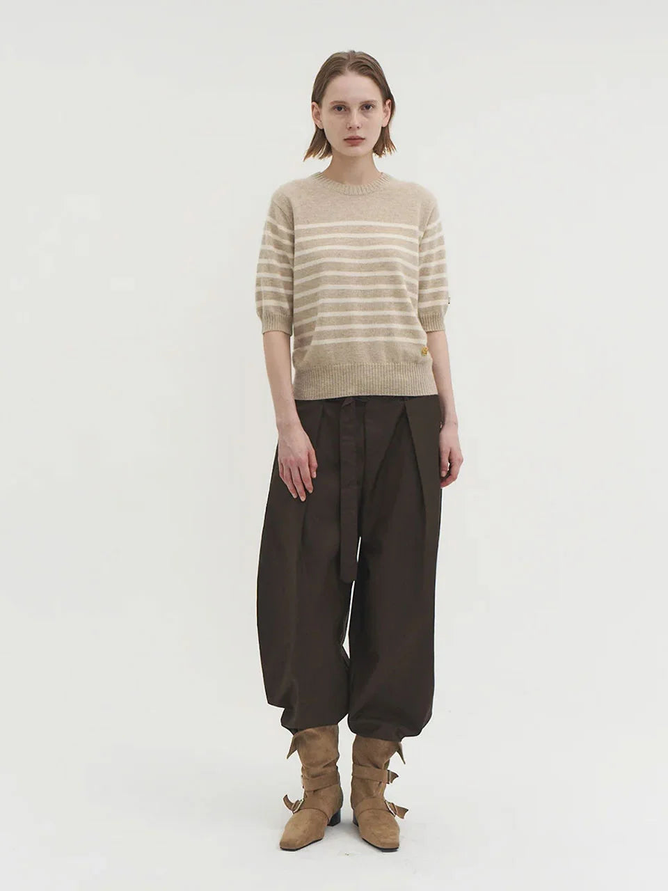 Liv stripe knit top oatmeal beige - fasfas