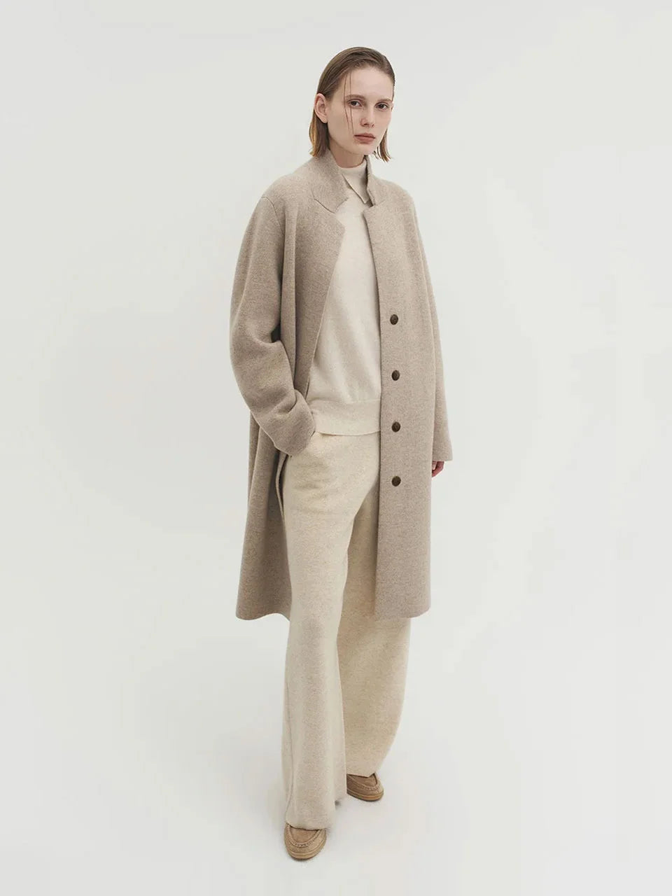 Livia knit coat soft tan beige - fasfas