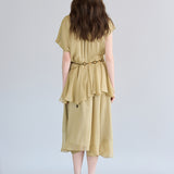 Loose fit asymmetric shirring silk long dress - fasfas