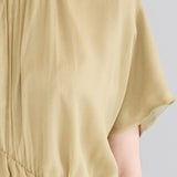 Loose fit asymmetric shirring silk long dress - fasfas