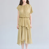 Loose fit asymmetric shirring silk long dress - fasfas