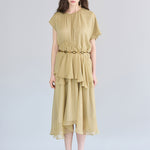 Loose fit asymmetric shirring silk long dress - fasfas
