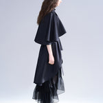 Loose fit cutout cape sleeve asymmetric trench coat black - fasfas