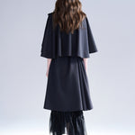 Loose fit cutout cape sleeve asymmetric trench coat black - fasfas