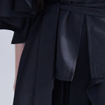 Loose fit cutout cape sleeve asymmetric trench coat black - fasfas