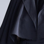 Loose fit cutout cape sleeve asymmetric trench coat black - fasfas