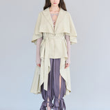 Loose fit cutout cape sleeve asymmetric trench coat - fasfas
