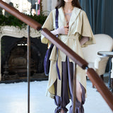 Loose fit cutout cape sleeve asymmetric trench coat - fasfas