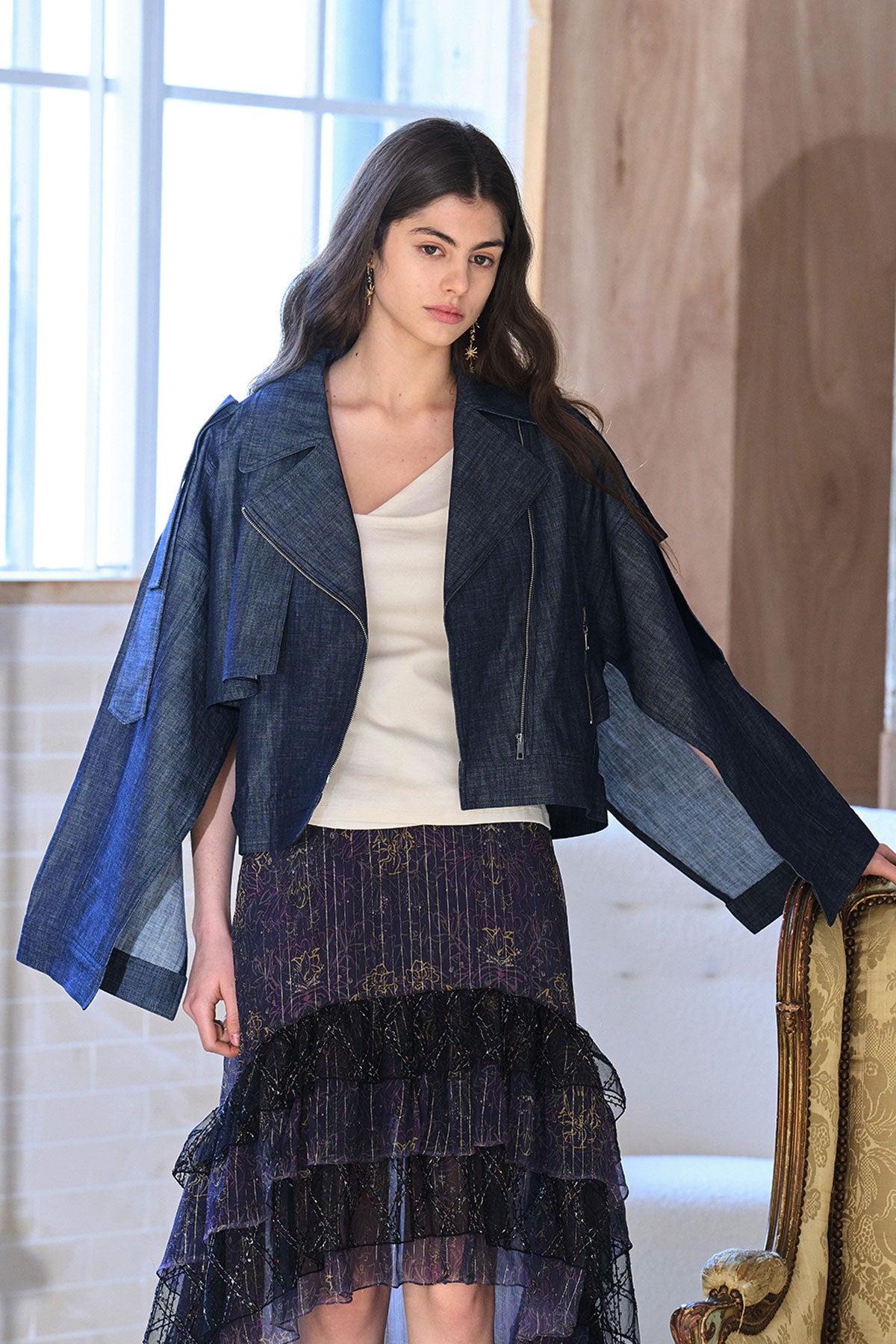 Loose fit cutout crop denim jacket - fasfas