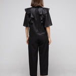 Loose fit key holder neckline ruffle blouse black - fasfas