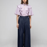 Loose fit key holder neckline ruffle blouse purple - fasfas