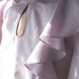 Loose fit key holder neckline ruffle blouse purple - fasfas