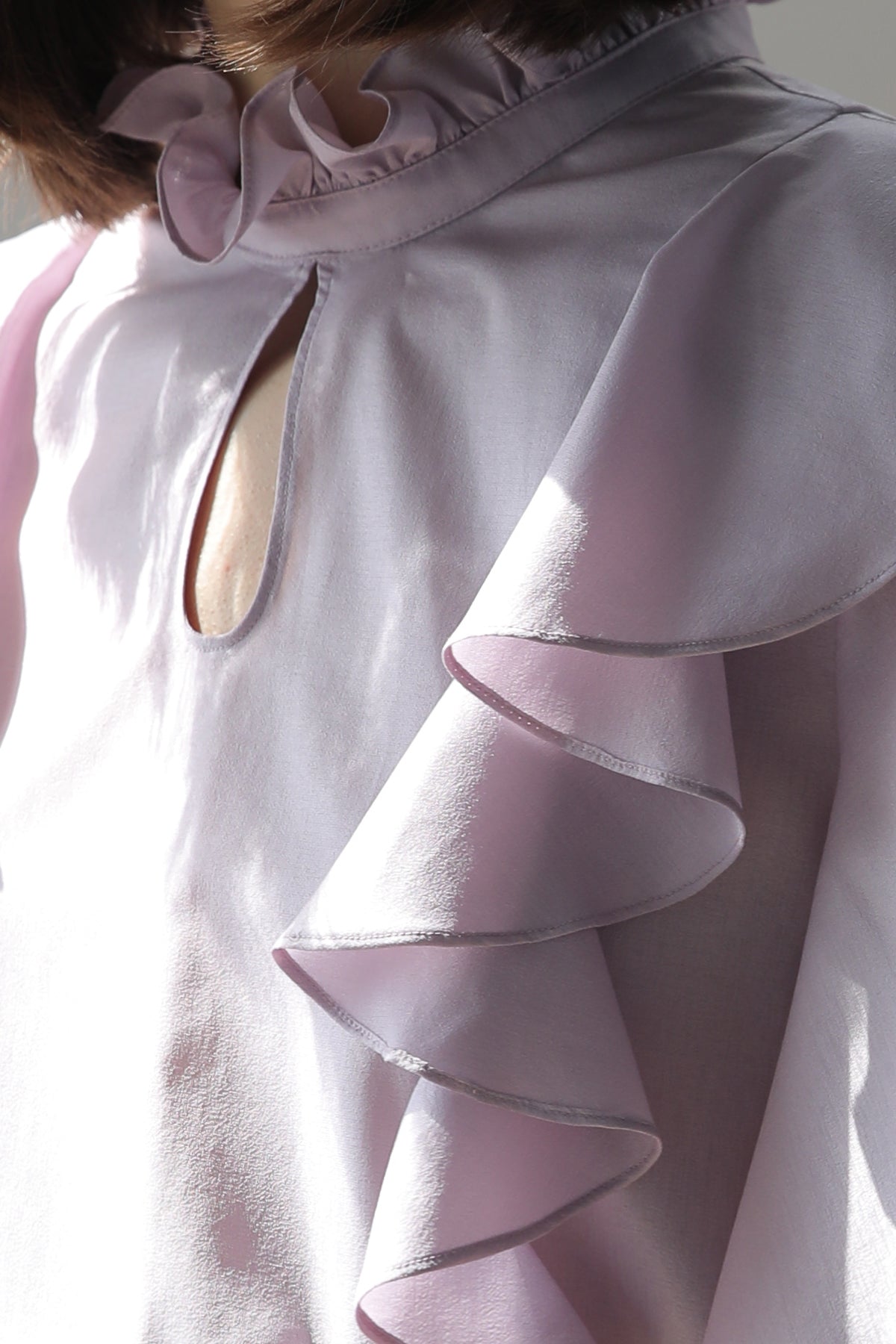 Loose fit key holder neckline ruffle blouse purple - fasfas