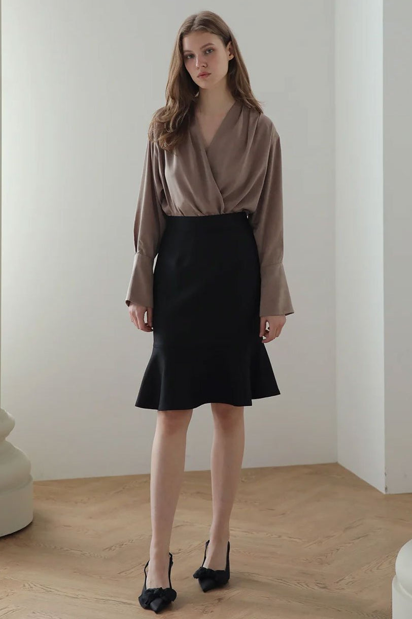 Loose-fit draped blouse brown - fasfas