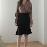 Loose-fit draped blouse brown - fasfas