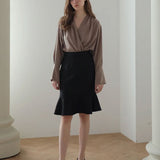Loose-fit draped blouse brown - fasfas