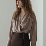 Blouse ample drapée marron