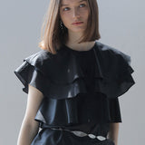 Loose fit 3-tier ruffle sleeveless blouse black