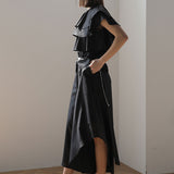 Loose fit 3-tier ruffle sleeveless blouse black