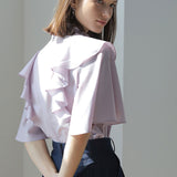 Blouse à volants au col pour porte-clés ample violet