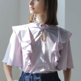 Blouse à volants au col pour porte-clés ample violet