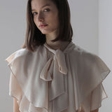 Loose fit ruffle tie blouse beige