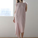 Low waist asymmetric long sleeveless dress