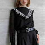 Black dot ruffle see-through blouse