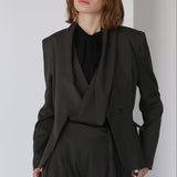 V-neck scarf set tailored jacket