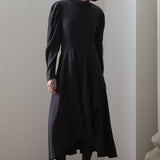 V-neck lace high-neck drape unbalanced one-piece