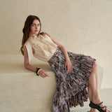 Ruffle tiered asymmetric long skirt purple