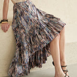 Ruffle tiered asymmetric long skirt purple