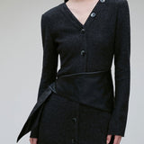 Neck buttoned scarf detail knit dress - fasfas