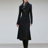 Neck buttoned scarf detail knit dress - fasfas