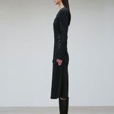Neck buttoned scarf detail knit dress - fasfas