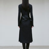 Neck buttoned scarf detail knit dress - fasfas