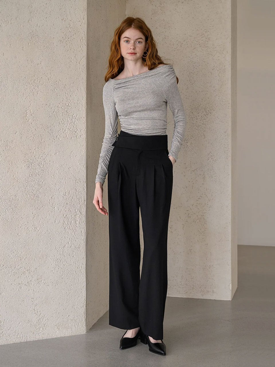 Off-the-shoulder ruched stretch-jersey tee-shirt gray - fasfas