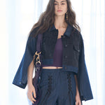 Open sleeve denim spangle crop jacket - fasfas