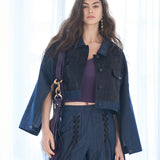 Open sleeve denim spangle crop jacket - fasfas