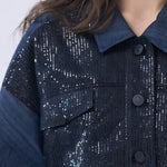 Open sleeve denim spangle crop jacket - fasfas