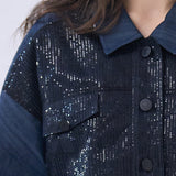 Open sleeve denim spangle crop jacket - fasfas